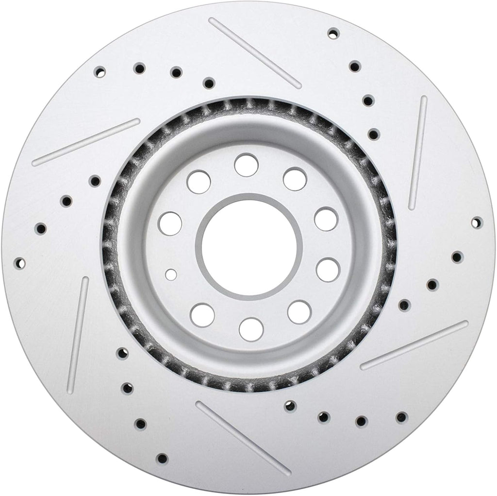 TRQ Front & Rear Brake Rotors Set Performance Premium G-Coated Slotted X Drilled Compatible with 09-20 Audi 09-21 Volkswagen