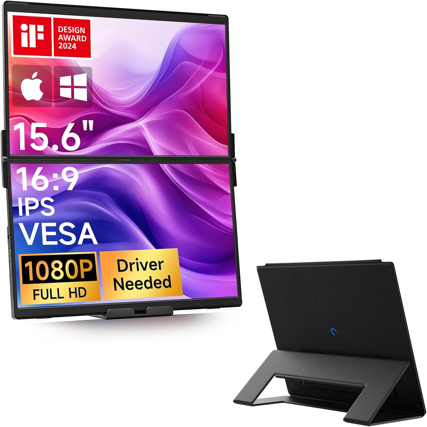 JSAUX FlipGo Pro 15.6' 1080P Dual Screen Portable Monitor & Flex Folio