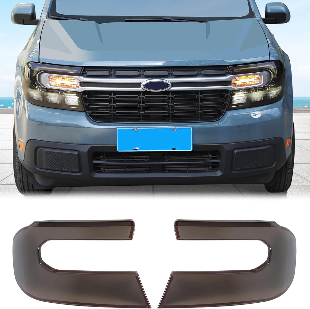 Aunginsy Car Front Headlight Trim Cover Compatible with Ford Maverick 2022-2024 Front Bumper Headlight Lamp Cover Driving Lights Shell Shade Smoked Black Frame Bezel Protector ABS Exterior Accessories