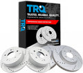 TRQ Front & Rear Brake Rotors Set Performance Premium G-Coated Slotted X Drilled Compatible with 2006-2012 Mitsubishi Eclipse 2004-2009 Galant