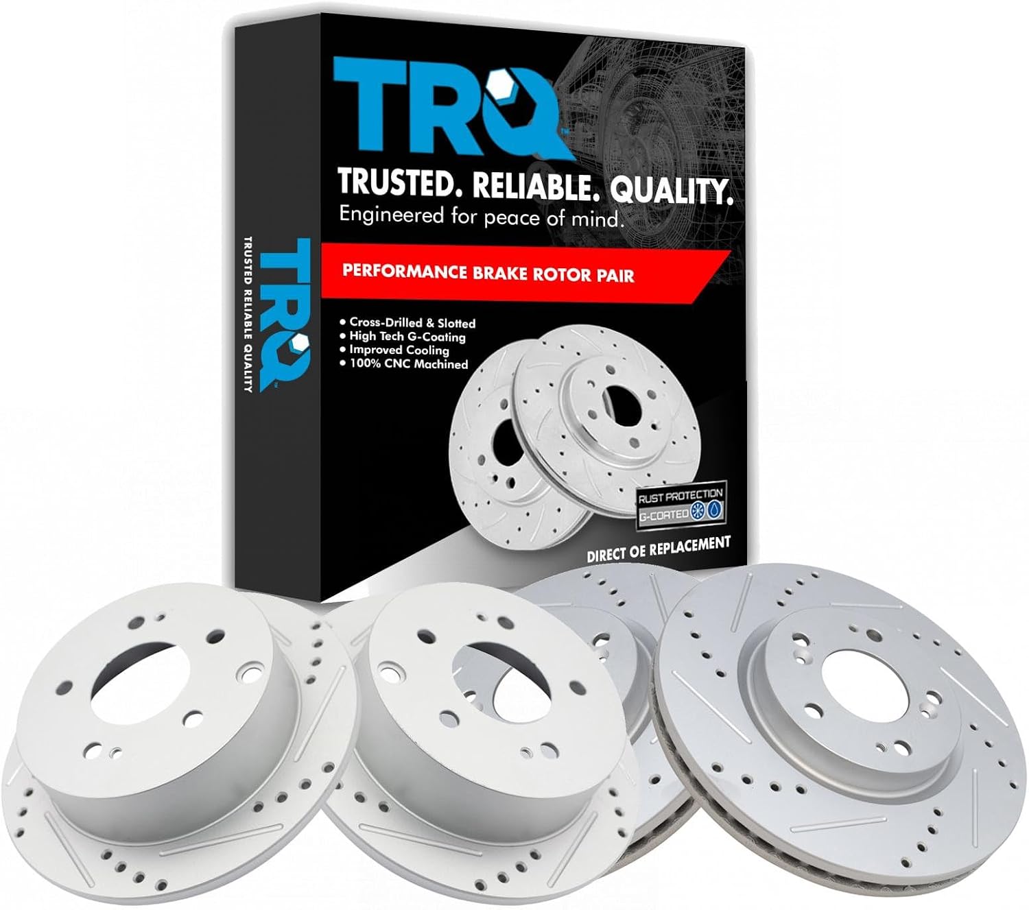 TRQ Front & Rear Brake Rotors Set Performance Premium G-Coated Slotted X Drilled Compatible with 2006-2012 Mitsubishi Eclipse 2004-2009 Galant