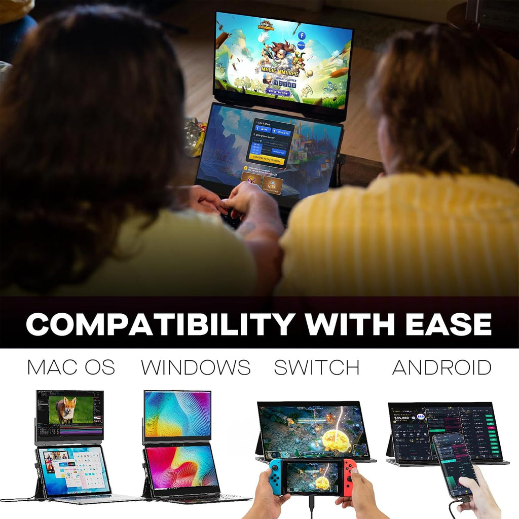 New Mobile Pixels Duex Float Portable Monitor, 15.6' Full HD IPS Dual Monitor for Laptops, USB C/HDMI Plug and Play Portable Screen,Windows/Mac/Android/Switch Compatible