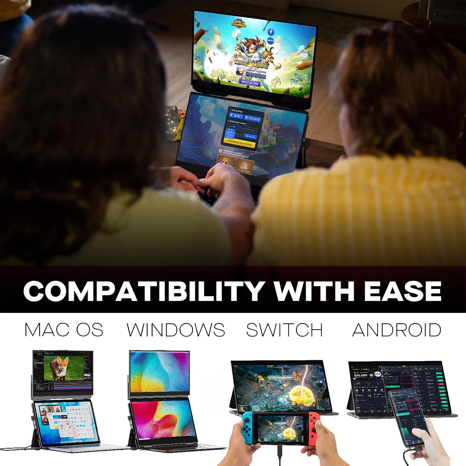 New Mobile Pixels Duex Float Portable Monitor, 15.6' Full HD IPS Dual Monitor for Laptops, USB C/HDMI Plug and Play Portable Screen,Windows/Mac/Android/Switch Compatible