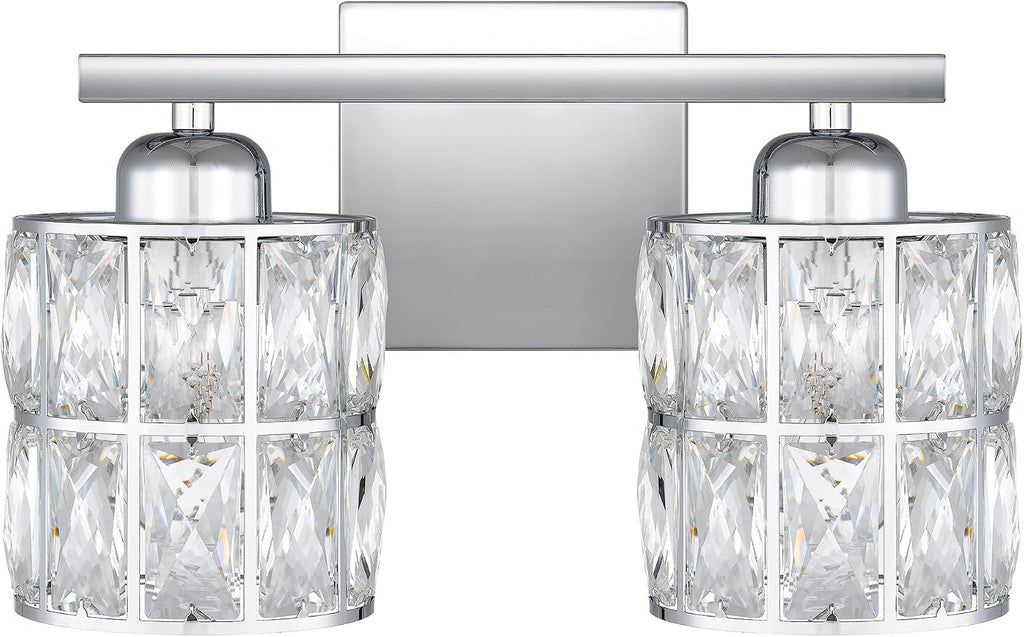 Quoizel Gibson Bath Vanity Lights, 13 Inch 2-Light Polished Chrome Bathroom Lighting Fixtures Over Mirror, Clear Beveled Crystal Shade, Contemporary Wall Mount Light for Bathrooms, Kitchen or Hallway