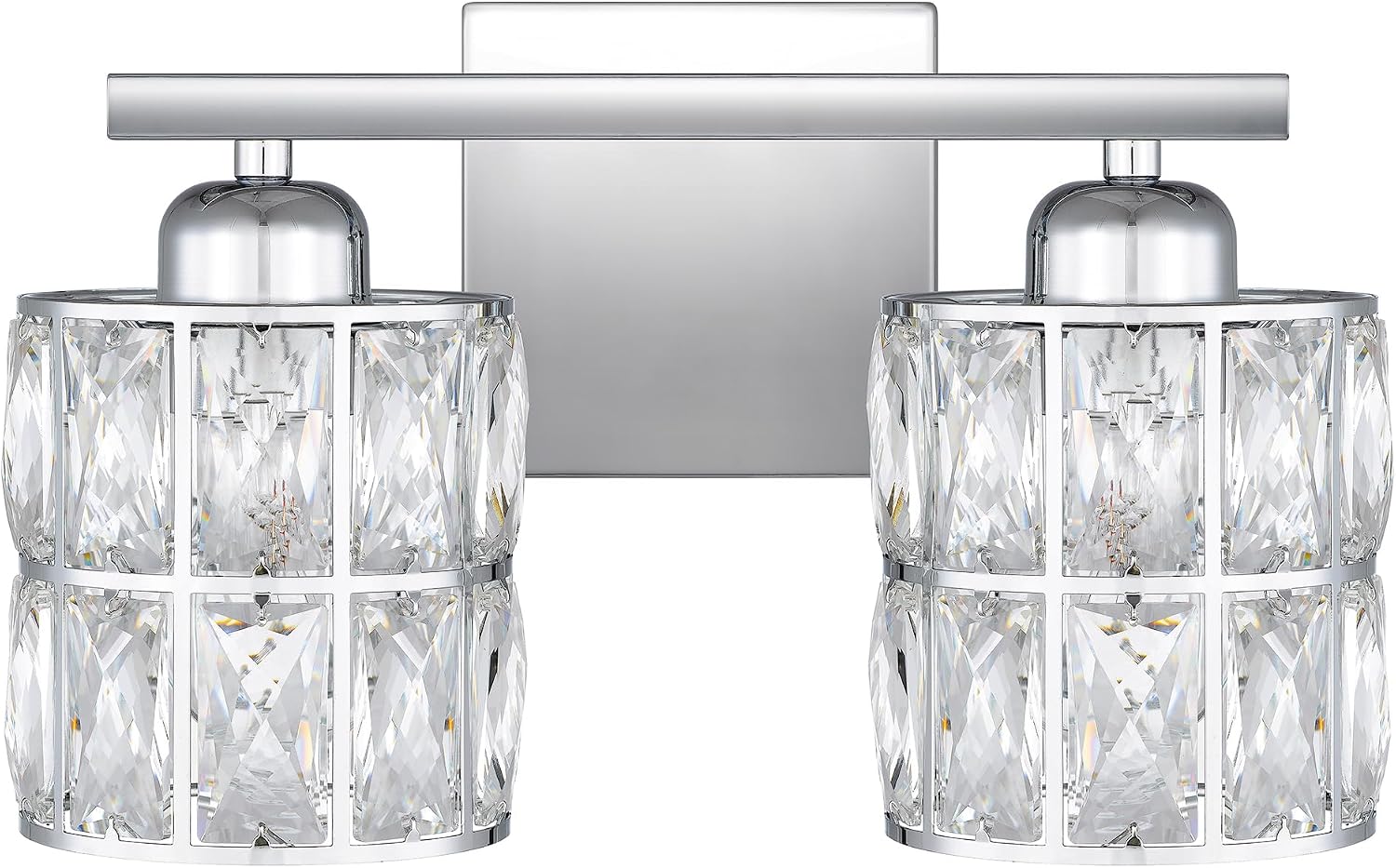 Quoizel Gibson Bath Vanity Lights, 13 Inch 2-Light Polished Chrome Bathroom Lighting Fixtures Over Mirror, Clear Beveled Crystal Shade, Contemporary Wall Mount Light for Bathrooms, Kitchen or Hallway