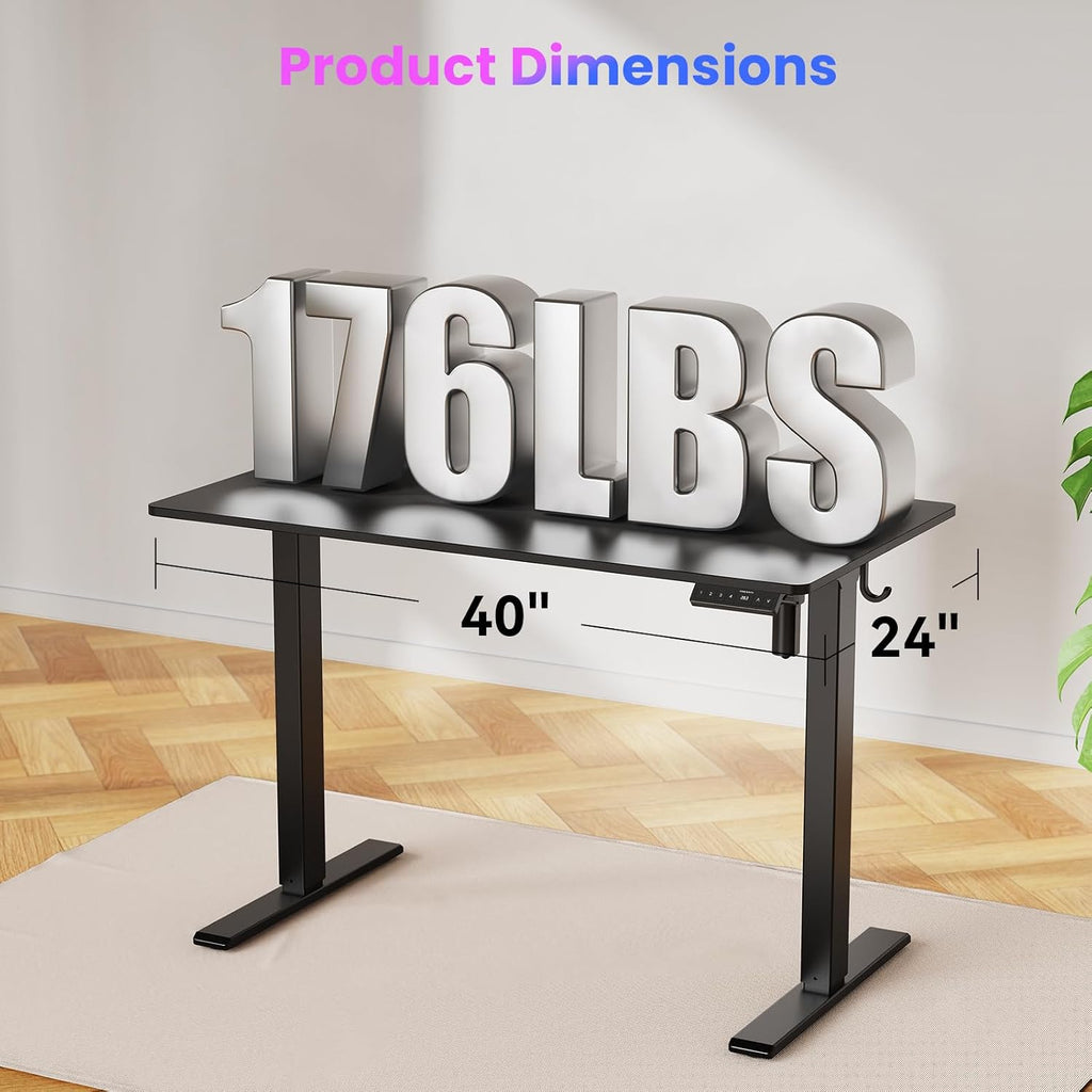 WALKINGDESK 40x24 Inches Height Adjustable Electric Standing Desk with 2 Hooks for Home Office, Ergonomic Sit Stand up Desk with Splice Board, Black