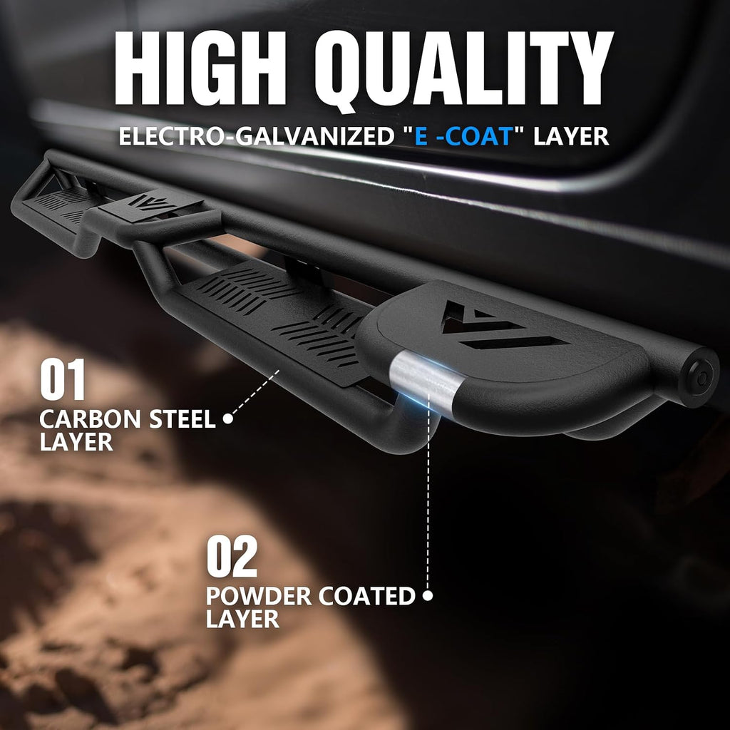 YZONA Two Raised Steps Double Cab Running Boards Compatible with 2007-2018 Chevrolet Silverado & GMC Sierra 1500, 2007-2019 Chevy Silverado & GMC Sierra 2500 3500 HD Extended Cab Side Step Nerf Bar