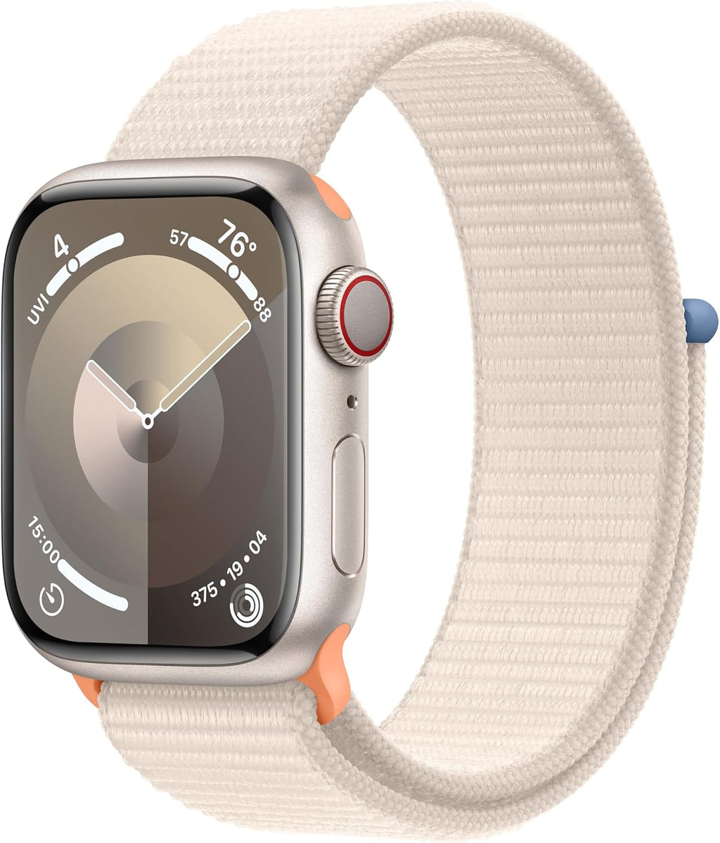 Apple Watch Series 9 [GPS + Cellular, 41mm] - Starlight Aluminum Case with Starlight Sport Loop, One Size (Renewed)