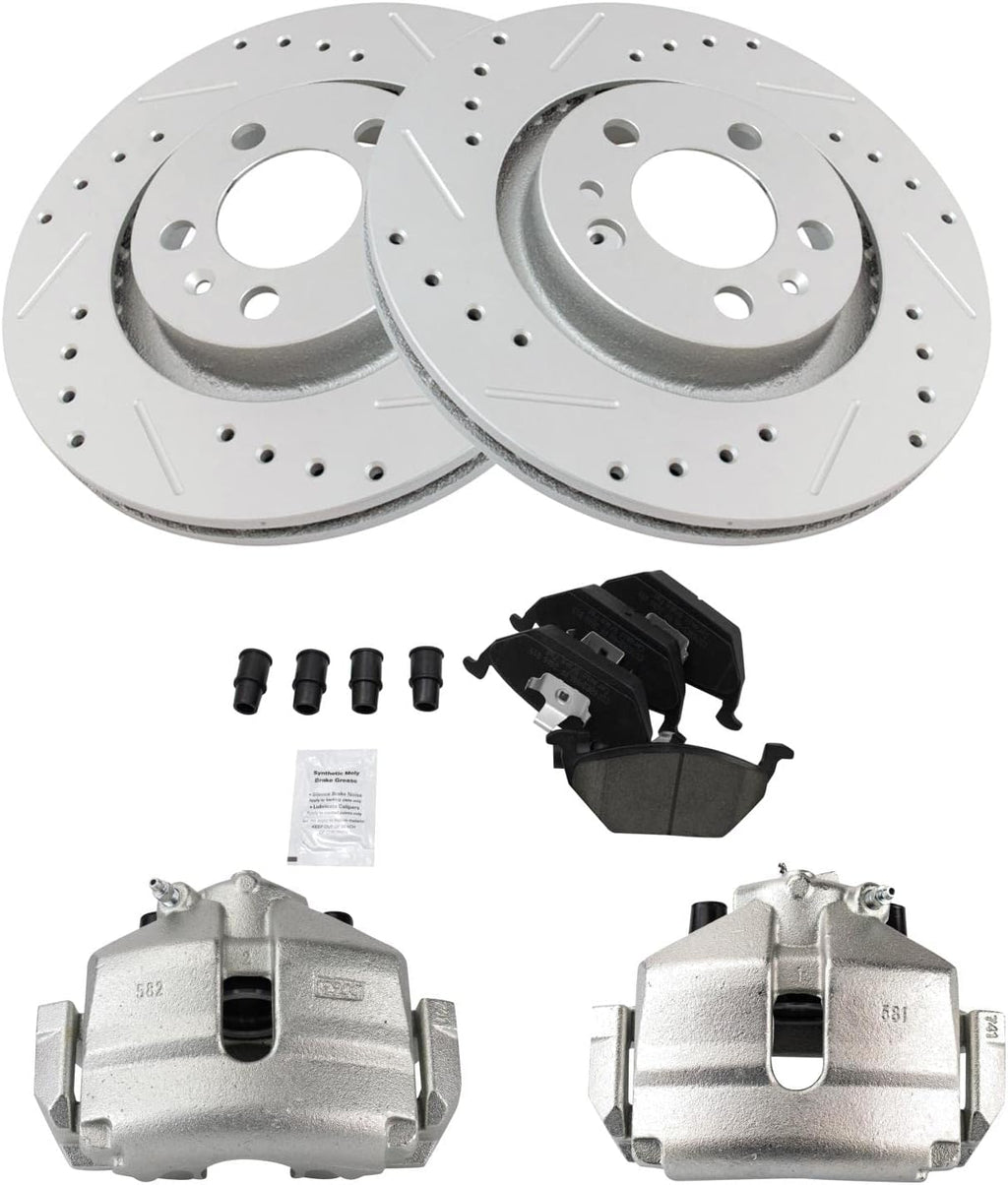 TRQ Performance Front Brake Pad and Rotor Set Ceramic Vented Coated Rotors Calipers Compatible with 2005 Volkswagen Jetta