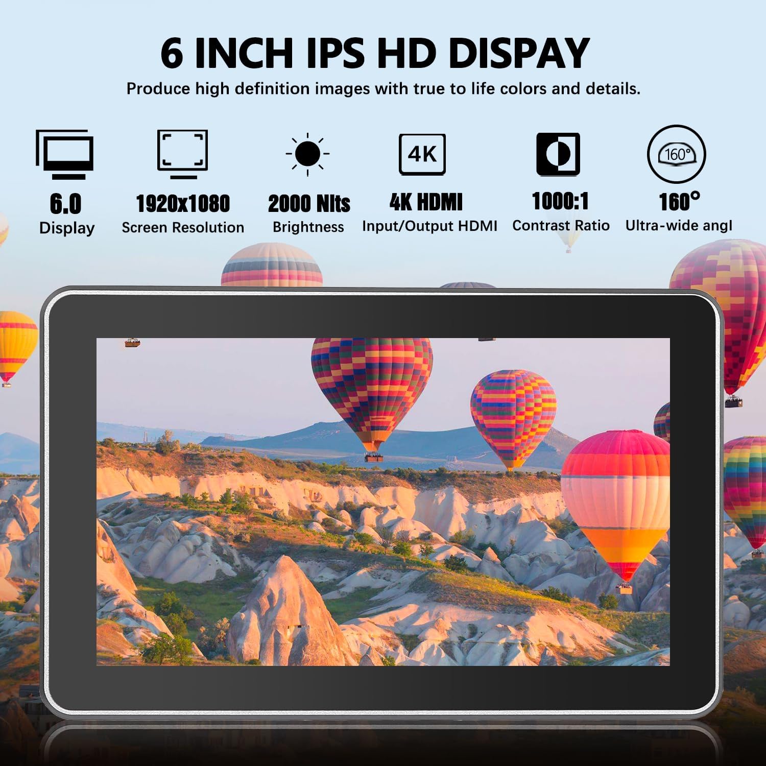 VILTROX DC-X2 6'' Touchscreen Camera Monitor 4K HDMI, Ultra Bright 2000nits Camera Field Monitor with Battery and Sunshade Hood, 3D LUT, Focus Peaking, Vector Scope, Full HD 1920x1080