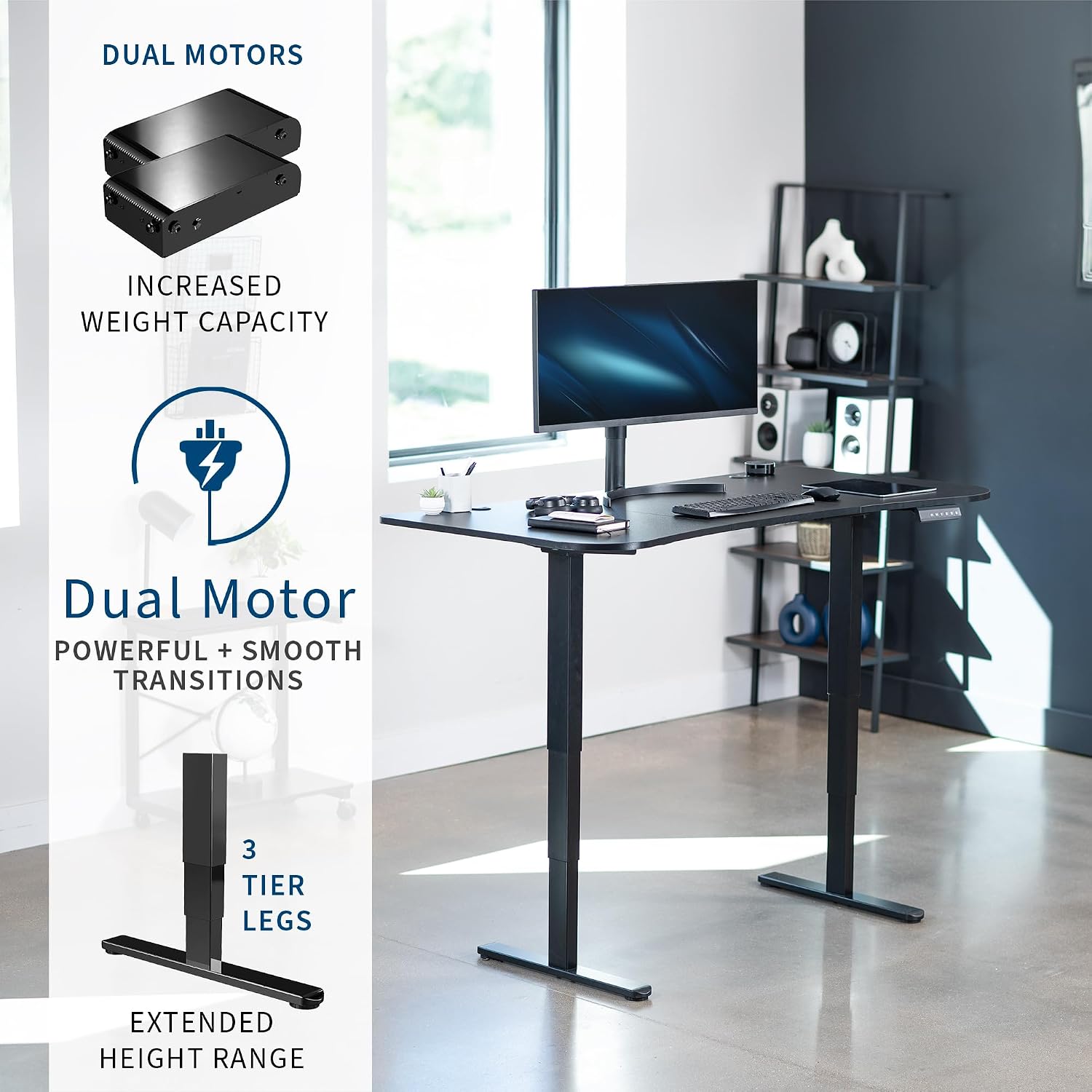 VIVO Electric 63 x 32 in Dual Motor Standing Desk, Memory Height Adjustment, 2B Series, Black Top Black Frame, DESK-KIT-2B1B