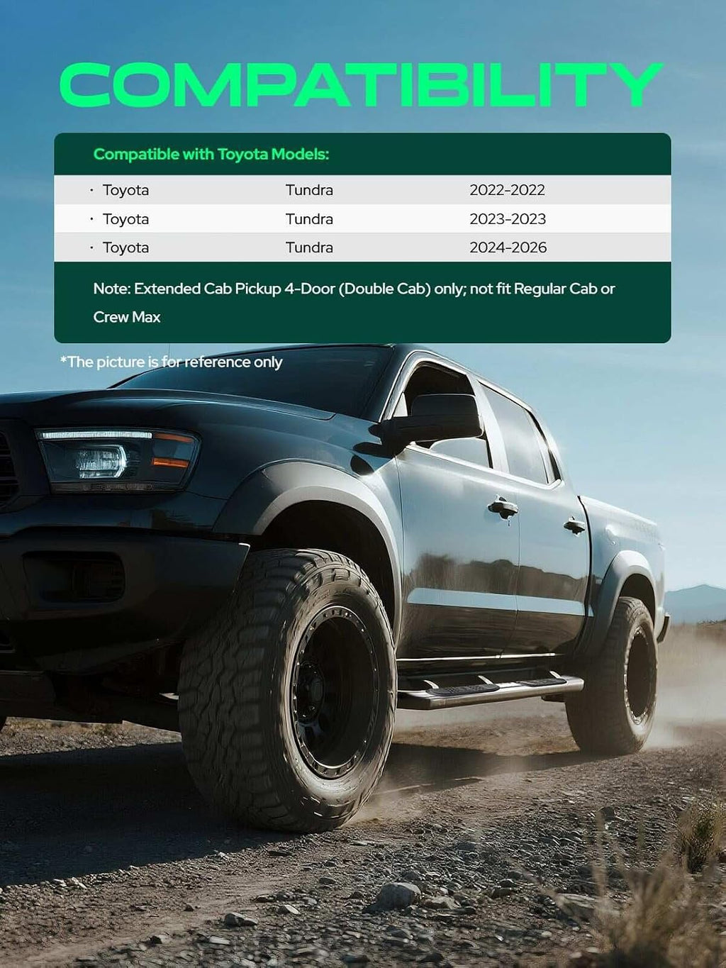 YHTAUTO 4.25' Running Boards Side Steps Fit Toyota Tundra 2022-2026(Extended Cab/Double Cab) Carbon Steel Black Powder, Truck Side Step Rails Off-Road Exterior Accessories, Set of 2