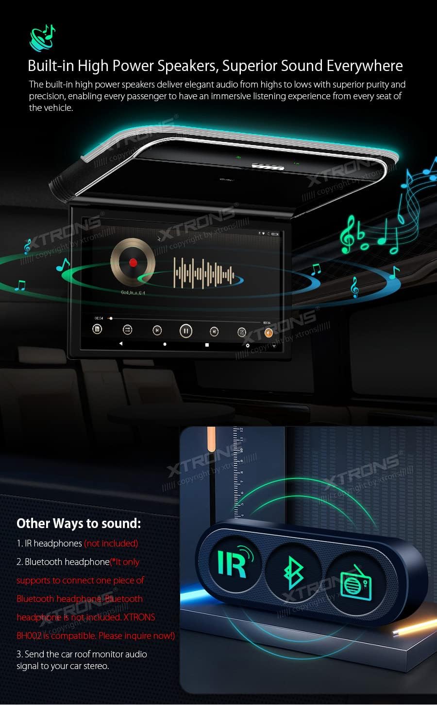 XTRONS Android Car Overhead Player 15.6' Wide IPS Touch Screen 8K Video Car Roof Mount Monitor with Built-in Stereo Speakers Flip Down Overhead Car Monitor Support Bluetooth, WiFi, HDMI, USB, IR