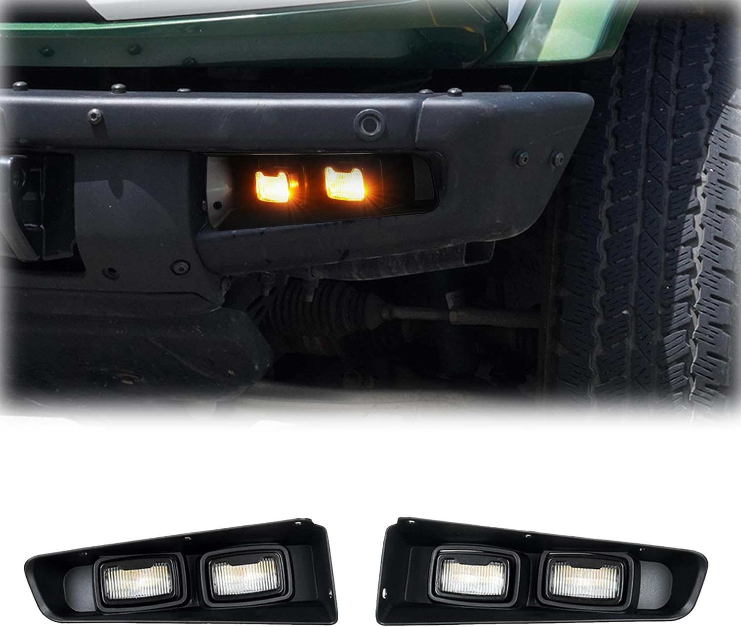 Raptor Style LED Fog Lights Fit for Ford Bronco 2021-2026 2/4 Door | Dual Color, DRL Turn Signal, Amber & White Light, for Factory & AUX Switch, Heavy Duty, Modular Bumper, 2PCS, Black Shell