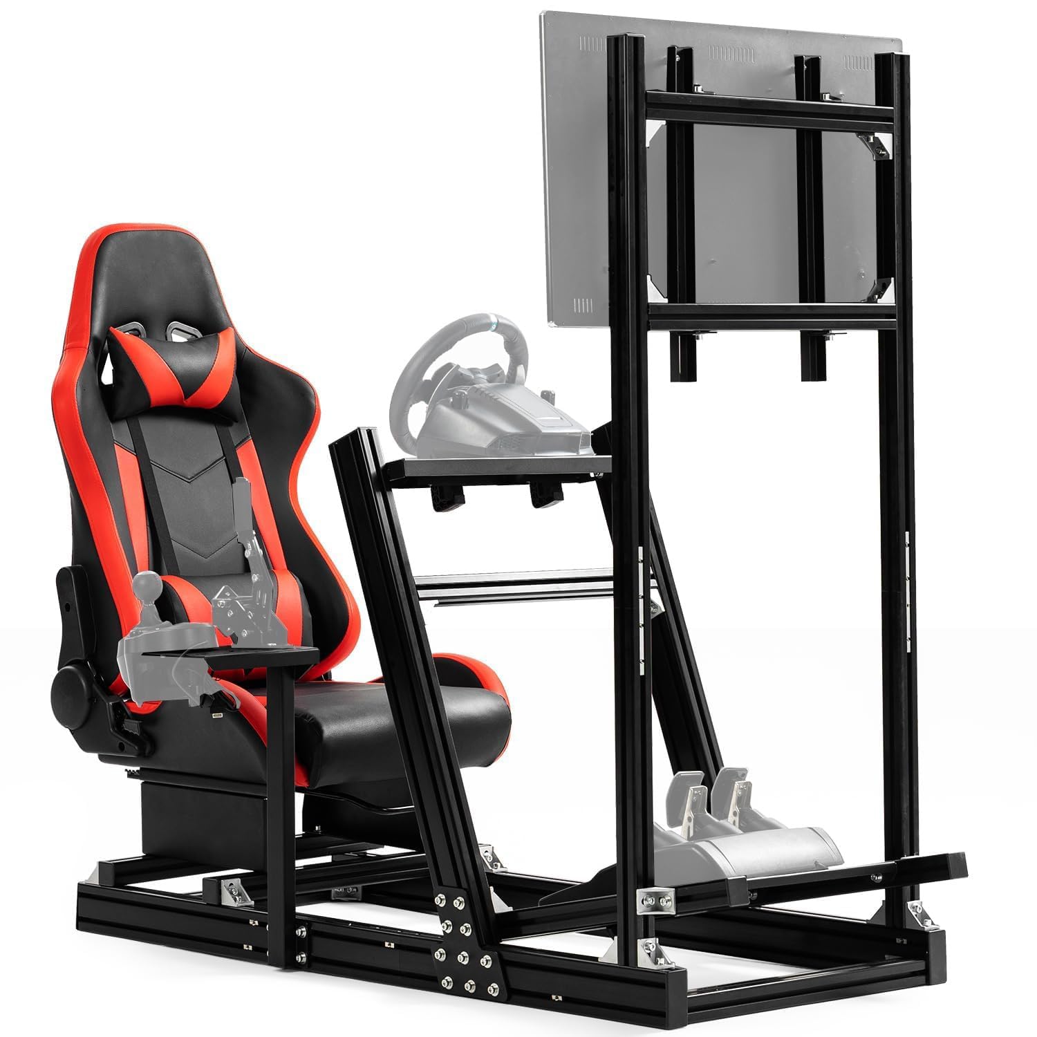 Dardoo F1 Racing Simulator Cockpit with Seat Display Frames Solid profile 40 x 80 mm Wheel Stand Fit for Logitech G920 G923, for Thrustmaster T300RS Without Wheel, Pedal, Handbrake and Monitor