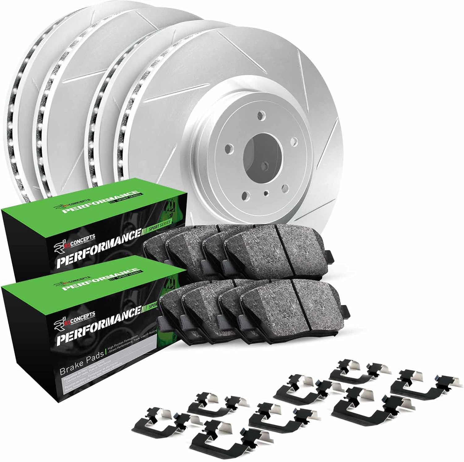 R1 Concepts Front and Rear Brake Kit Fits 2006-2011 Honda Civic| Performance Sport Pads, Slotted Rotors| Hardware| 10.3' Front & 10.2' Rear