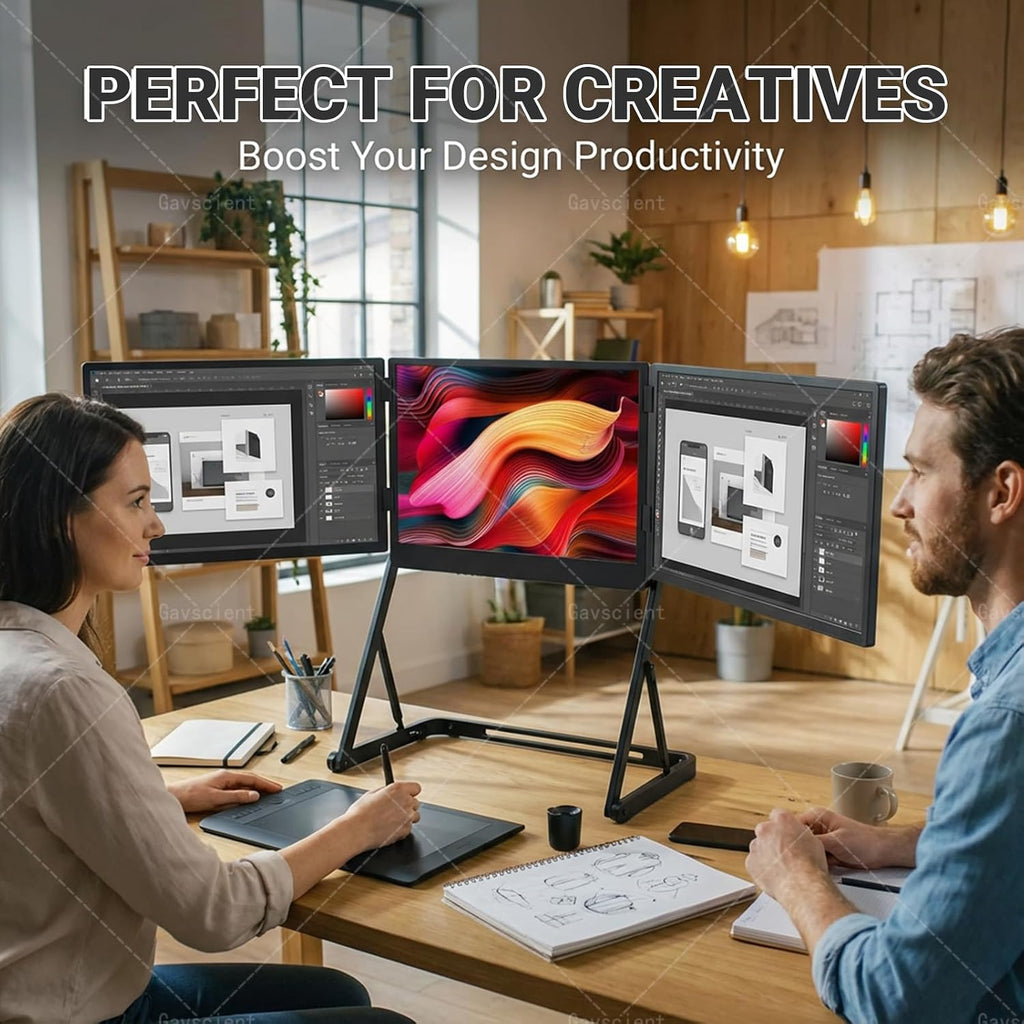 15.6 Inch Triple Laptop Extender, FHD 1080P IPS Portable Foldable Monitor, One Cable for Three Displays, HDMI/USB-C N Play, Travel Productivity Monitor.