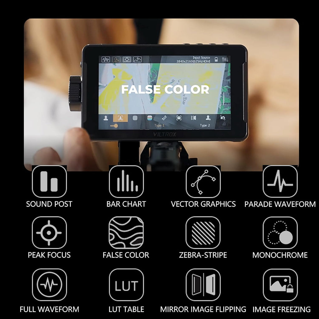 VILTROX Camera Field Monitor DC-550pro 5.5' Kit Touch Screen 4K HDMI DSLR Cameras Video Monitors with Sunshade Hood np-f550 Battery
