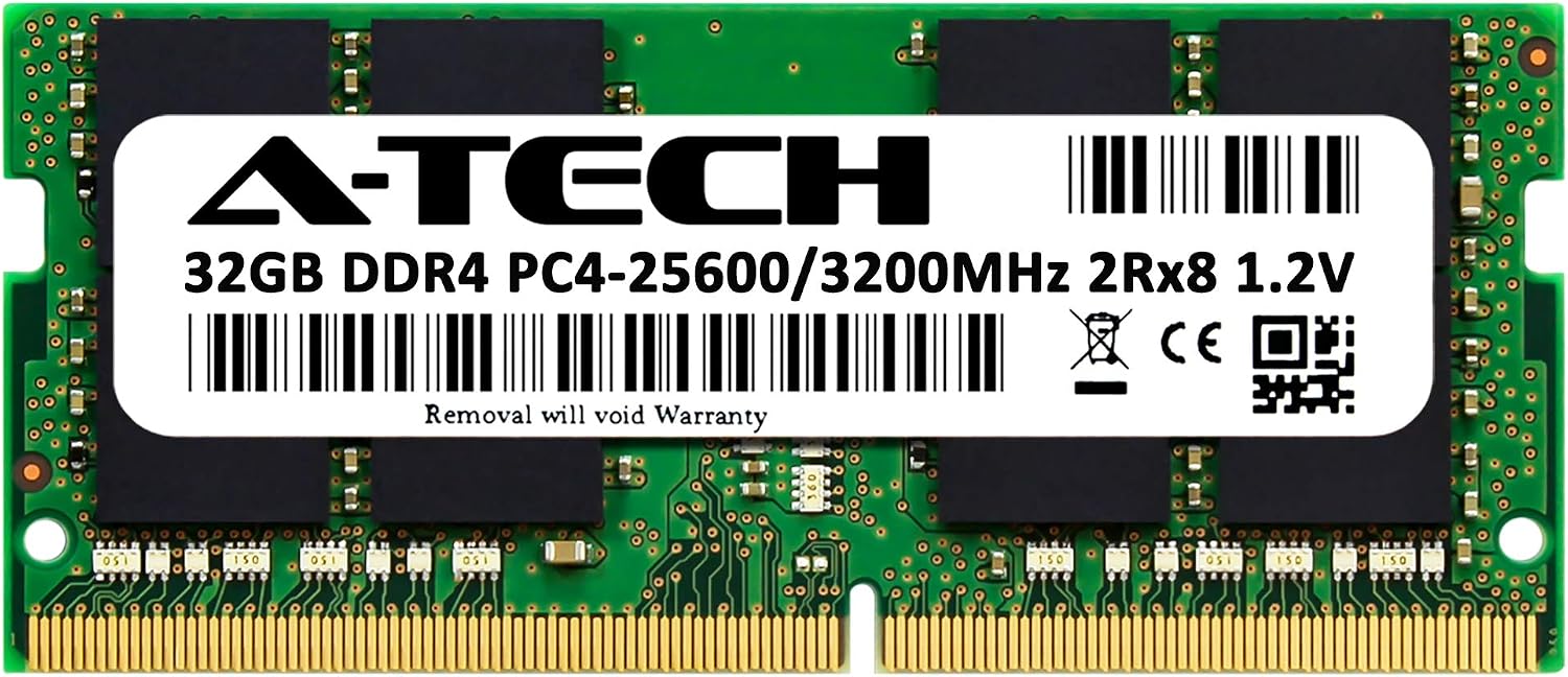 A-Tech 32GB DDR4 3200 MHz SODIMM PC4-25600 (PC4-3200AA) CL22 2Rx8 Non-ECC Laptop RAM Memory Module