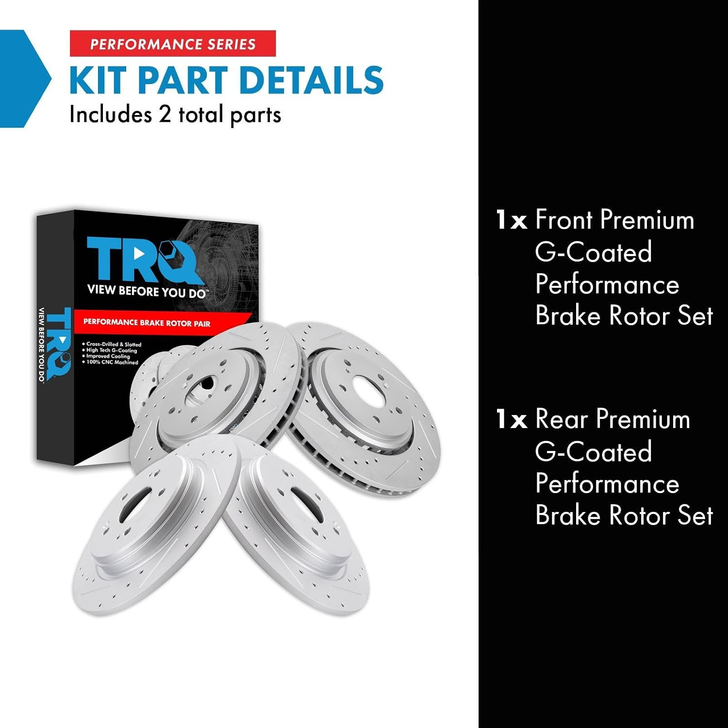 TRQ Performance Front and Rear Brake Rotor Set G Coated Drilled and Slotted Compatible with 2015-2020 Acura TLX