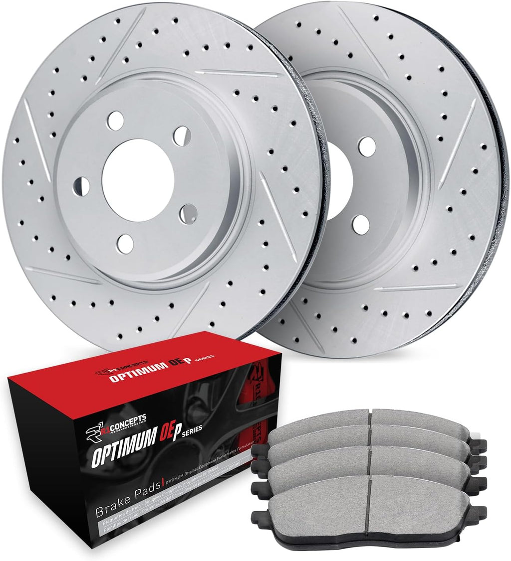 R1 Concepts Front Brake Kit Fits 2006-2011 Honda Civic Coupe Si; 2007-2011 Honda Civic Sedan Si| Optimum Oep Brake Pads and Drilled Slotted Brake Rotors| 11.8' Front