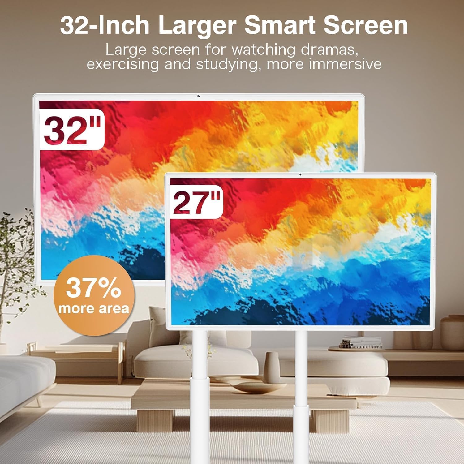 32-inch Smart Screen 4K Camera Portable TV |Wireless Portable TV on Wheels |Touch Screen Monitor | Android 13 OS (Support Google Store) Built-in Battery (5-8H) Full Swivel Rotation (8RAM+128GB)