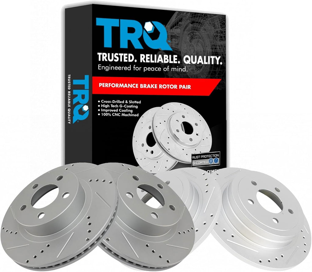 TRQ Performance Front and Rear Brake Rotor Set G Coated Drilled and Slotted Compatible with 2003 Ford Explorer Sport 2003-2005 Explorer Sport Trac