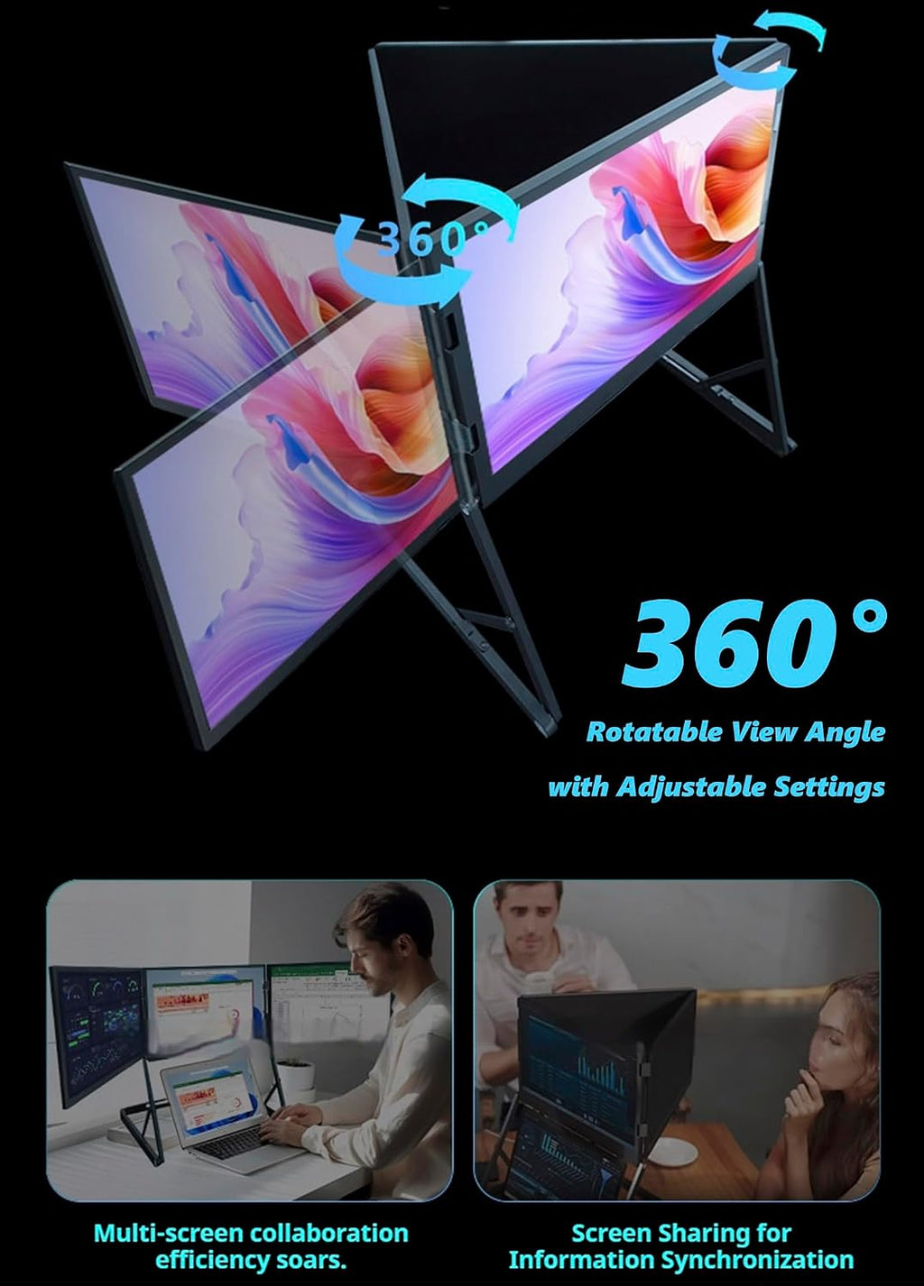 Laptop Screen Extender Triple Monitor Mount Stand Triple Screen Laptop Monitor Extender, Portable 3 Screen Display with Single USB-C for Laptops,Foldable Aluminum Multi-Monitors (1 Pcs)