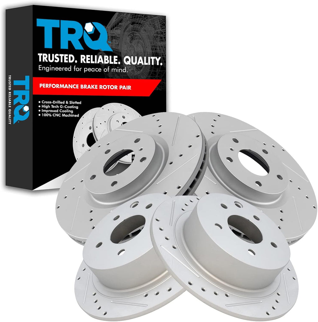 TRQ Performance Front and Rear Brake Rotor Set G Coated Drilled and Slotted Compatible with 2006 Nissan Altima 2005-2008 Nissan Maxima