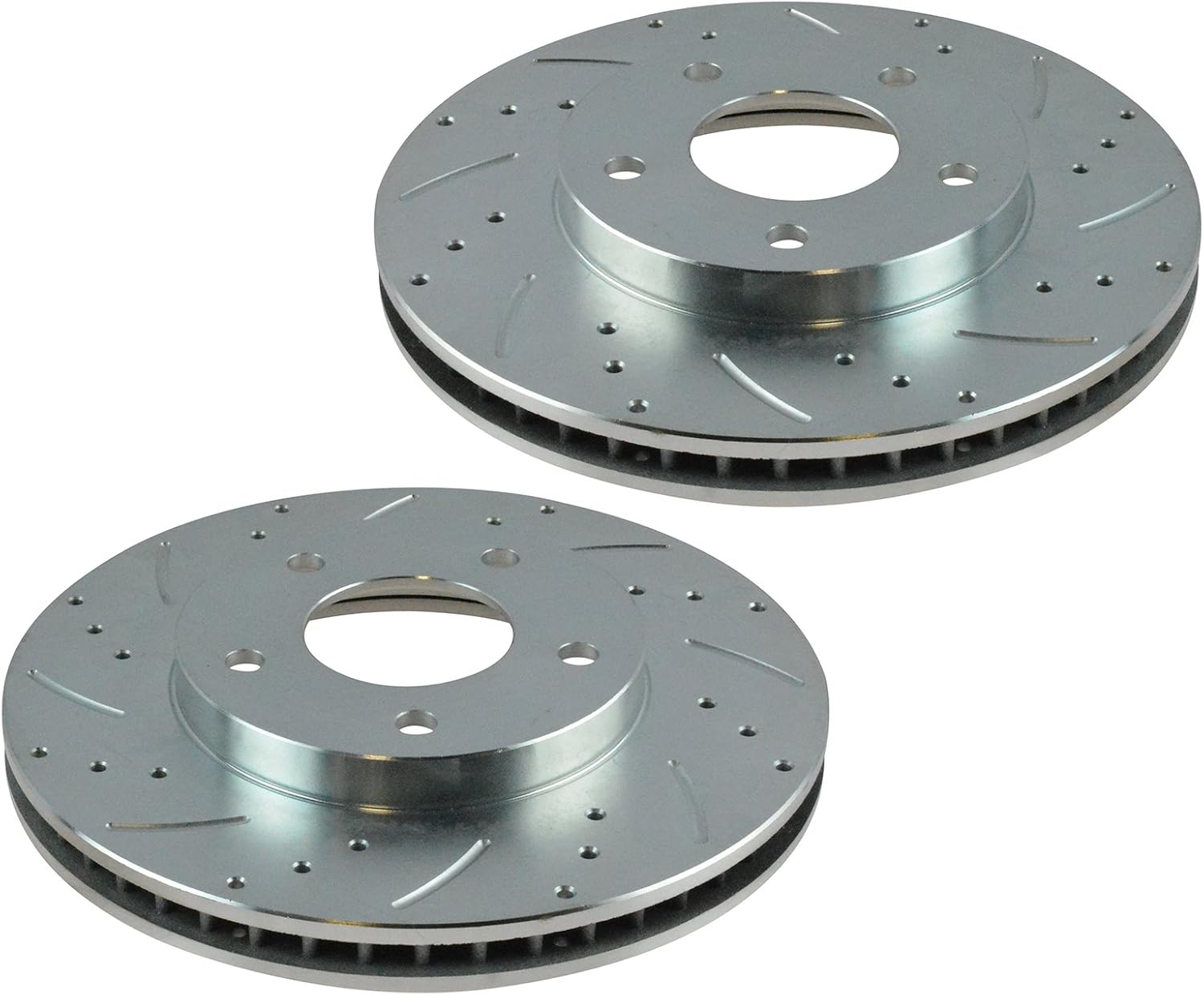 TRQ Performance Front & Rear Brake Rotors Set 4 Piece Premium G-Coated Slotted X Drilled Compatible with 2005 Dodge Stratus 2004-2006 Mitsubishi Lancer