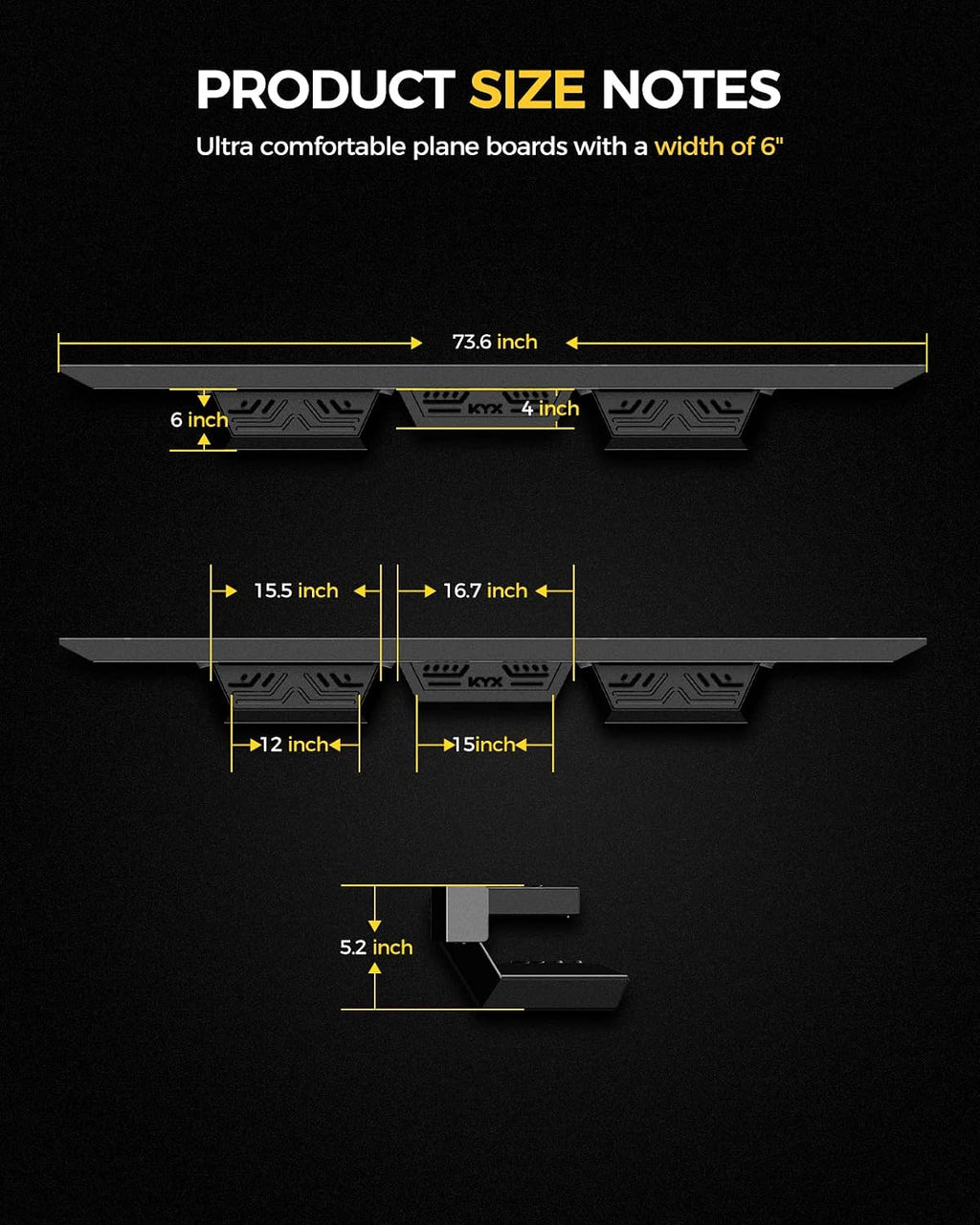 KYX Running Boards Compatible with 2019-2025 Dodge Ram 1500 Quad Cab(NOT for 19-25 Classic)，6 inches Drop Side Steps Ram Nerf Bars Truck Boards Step Rail