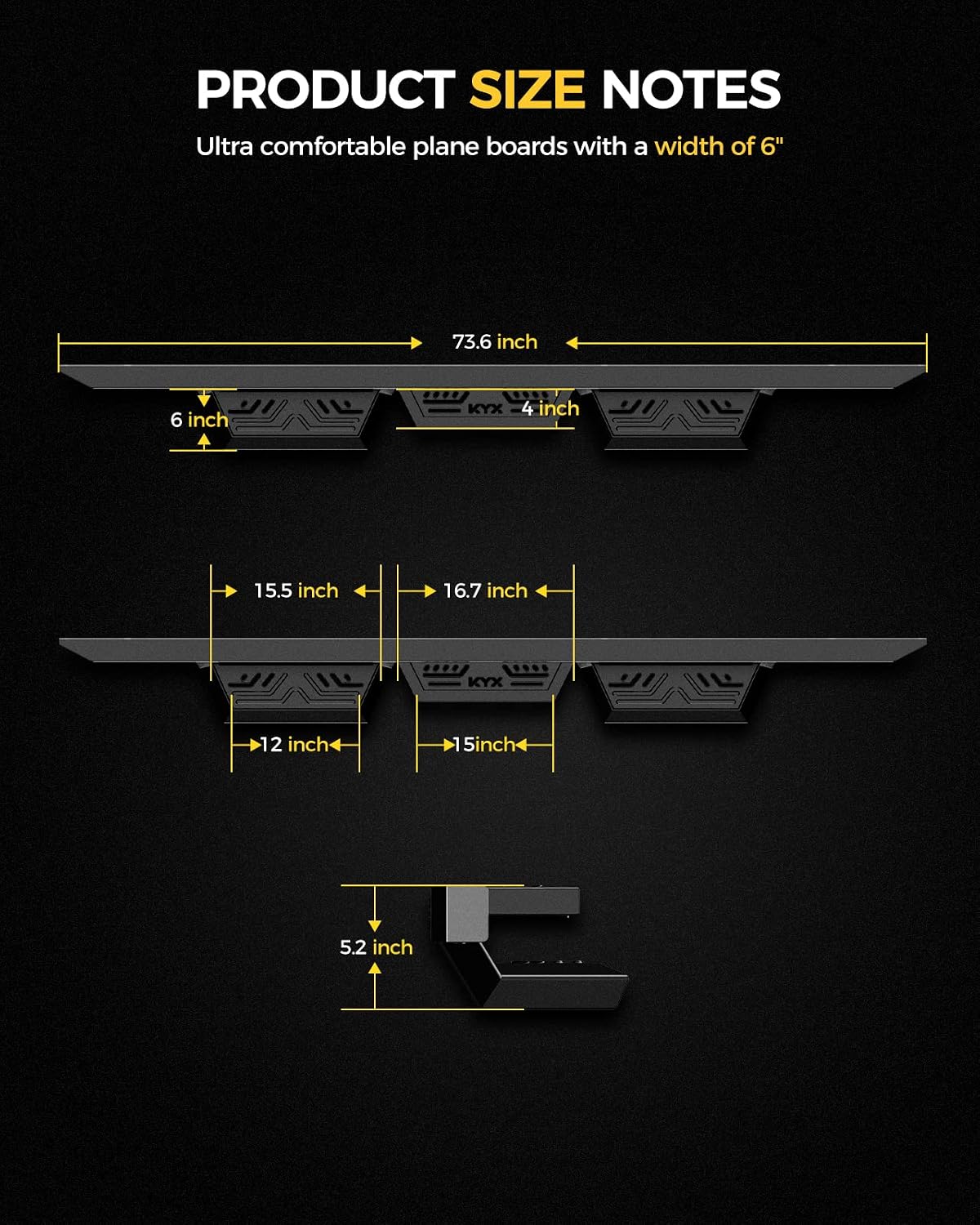 KYX Running Boards Compatible with 2019-2025 Dodge Ram 1500 Quad Cab(NOT for 19-25 Classic)，6 inches Drop Side Steps Ram Nerf Bars Truck Boards Step Rail