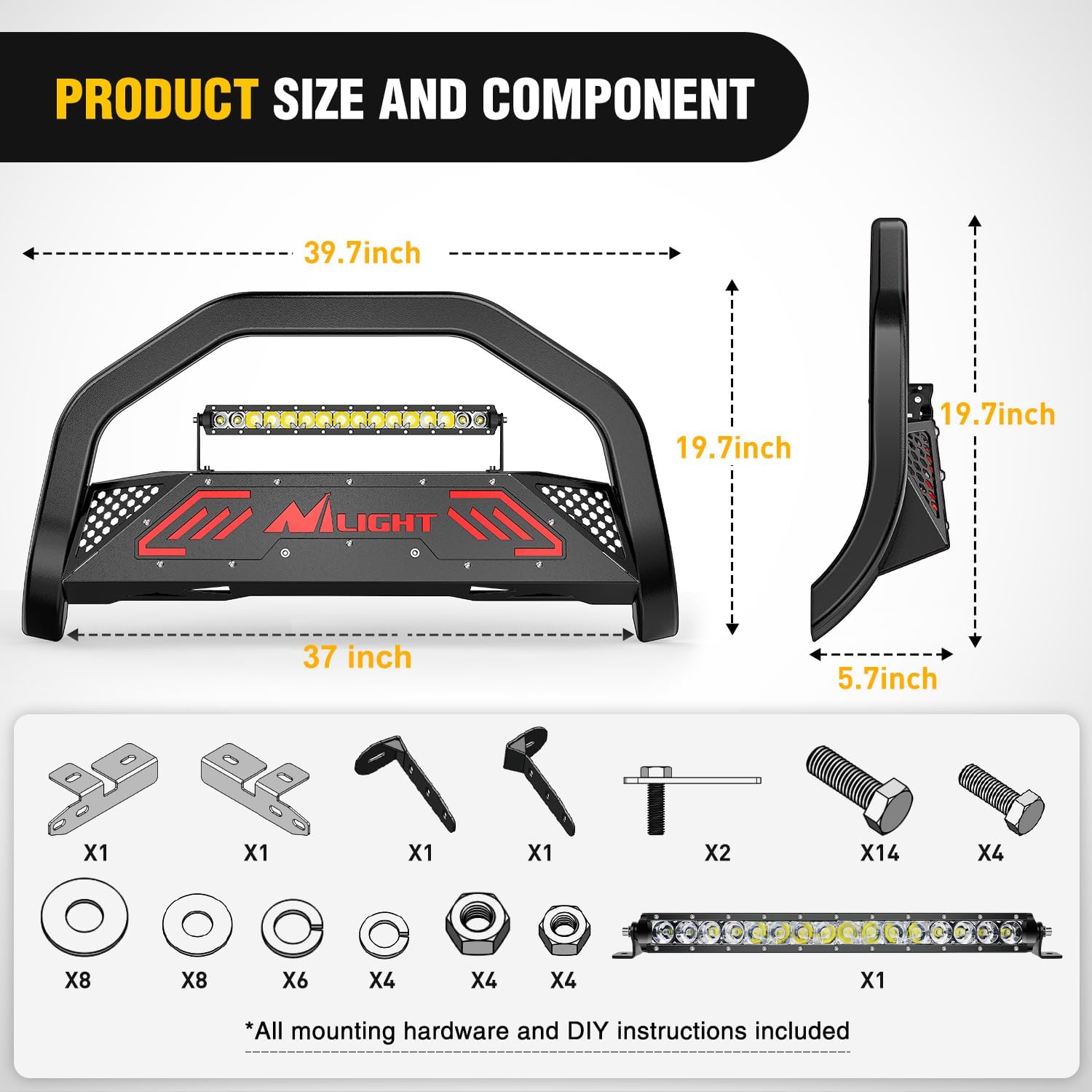 Nilight Bull Bar with Light fits 1999-2006 Chevy Silverado & GMC Sierra (07 Classic)/ 2000-2006 Suburban Tahoe & Yukon & XL / 2002-2006 Avalanche Front Bumper Grille Guard with Skid Plate Licence Hole
