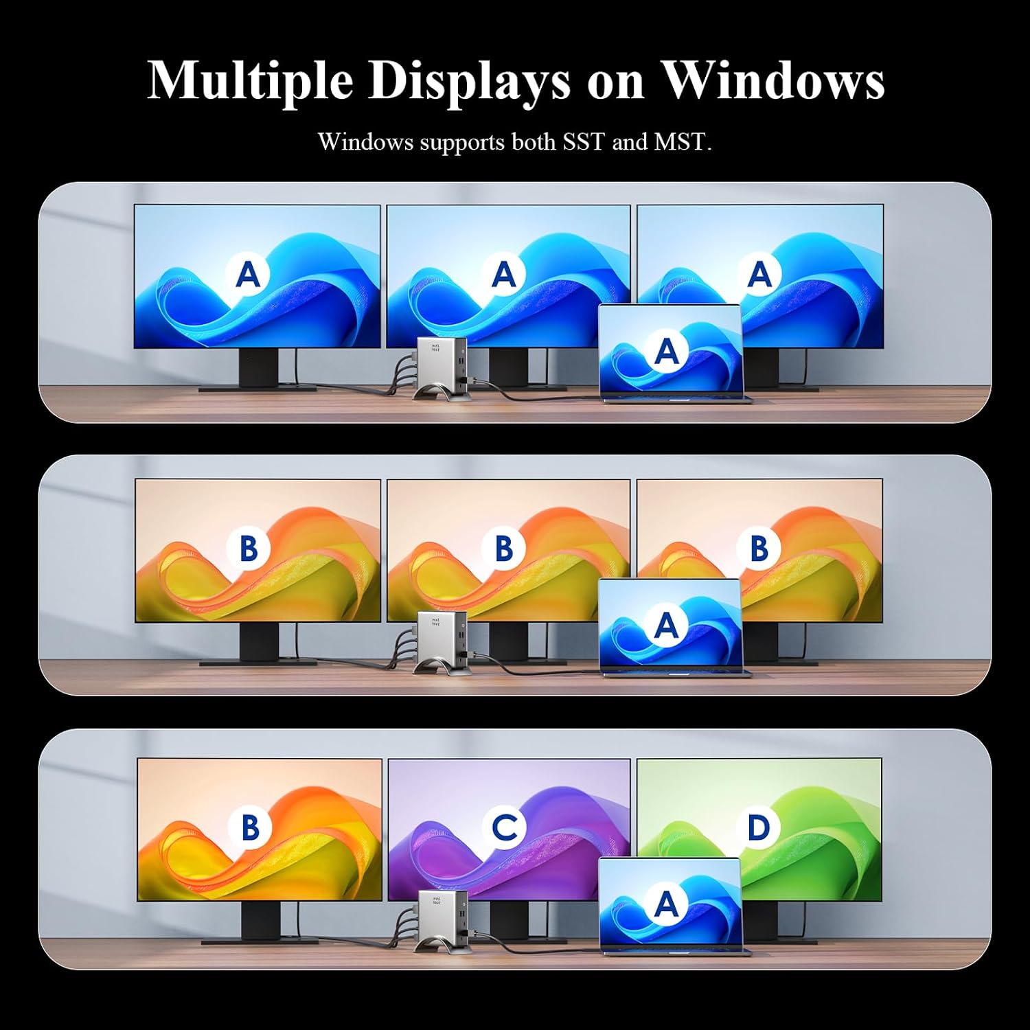 Minthouz USB-C Docking Station, PD3. 1 Docking Station, 3 Monitors with 4K@144Hz, 2×HDMI + DP, 140W PD Charge, USB-C 10Gbps, 2×USB-A 5Gbps, Gigabit Ethernet, Audio/Mic, for Chrome OS & Windows