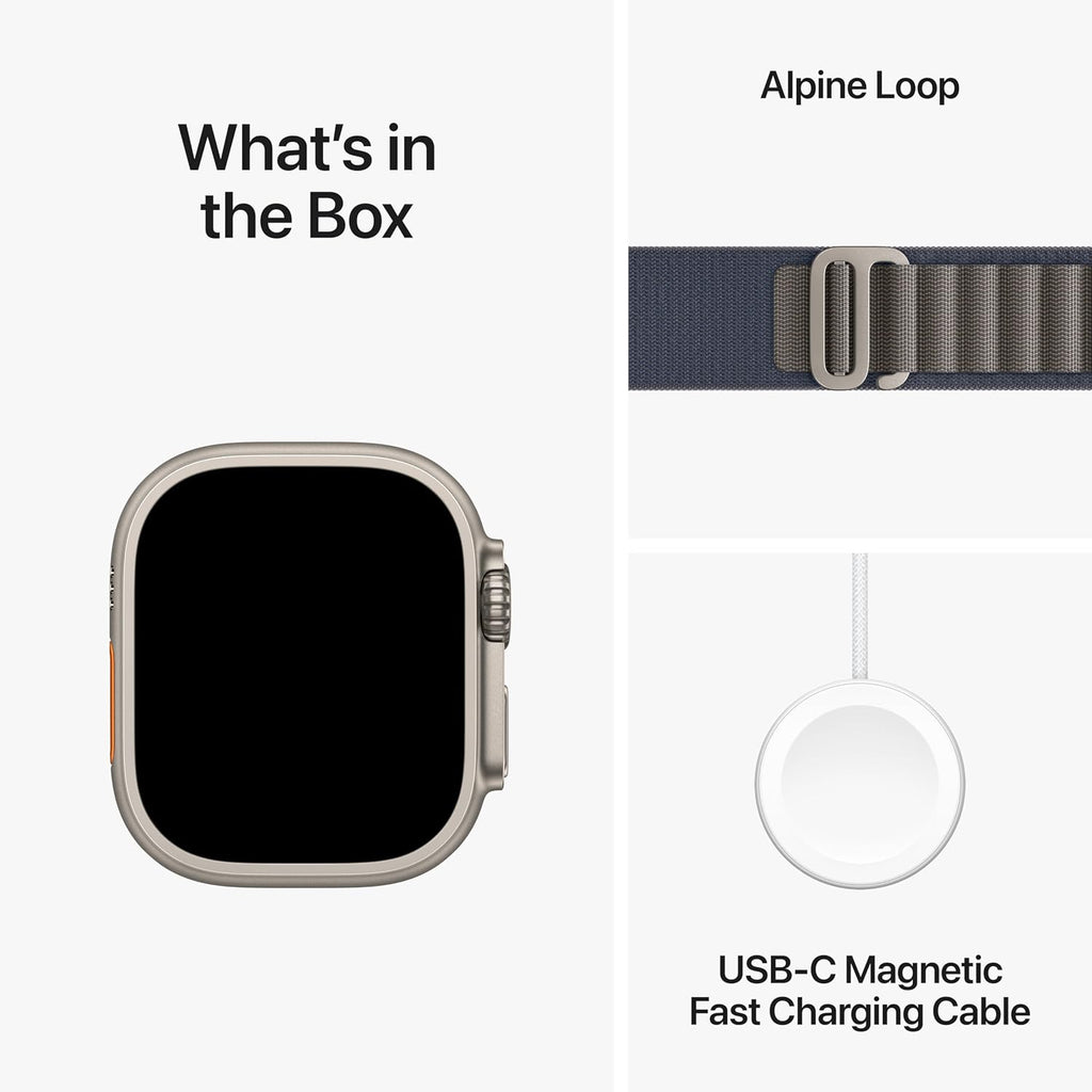 Apple Watch Ultra 2 (GPS + Cellular 49mm) Rugged Titanium Case with Blue/Black Trail Loop, M/L (Renewed)