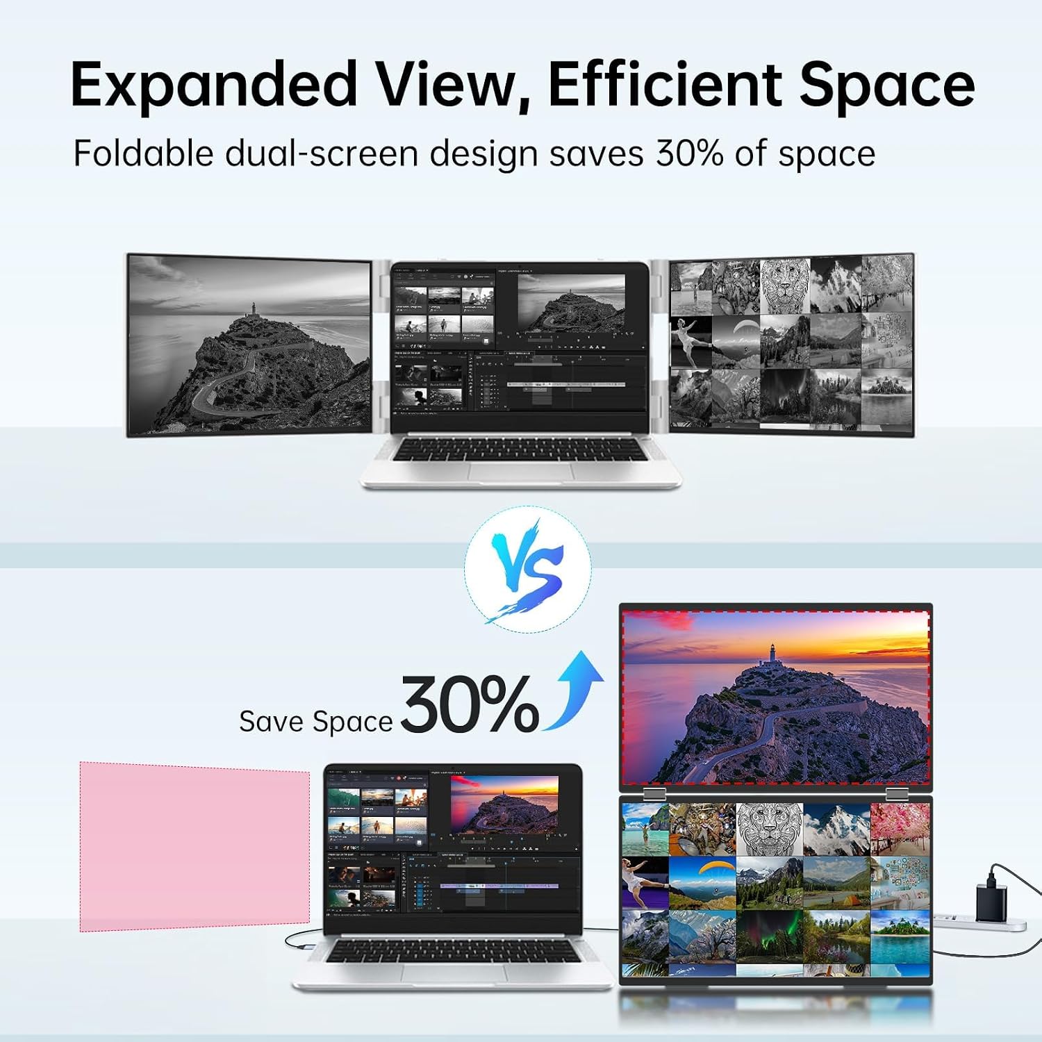 InnoView 15.6' FHD 100Hz 100% sRGB Dual Monitor with 15.6 Inch FHD 1080P Standard HDMI USB C Second External Monitor for Laptop