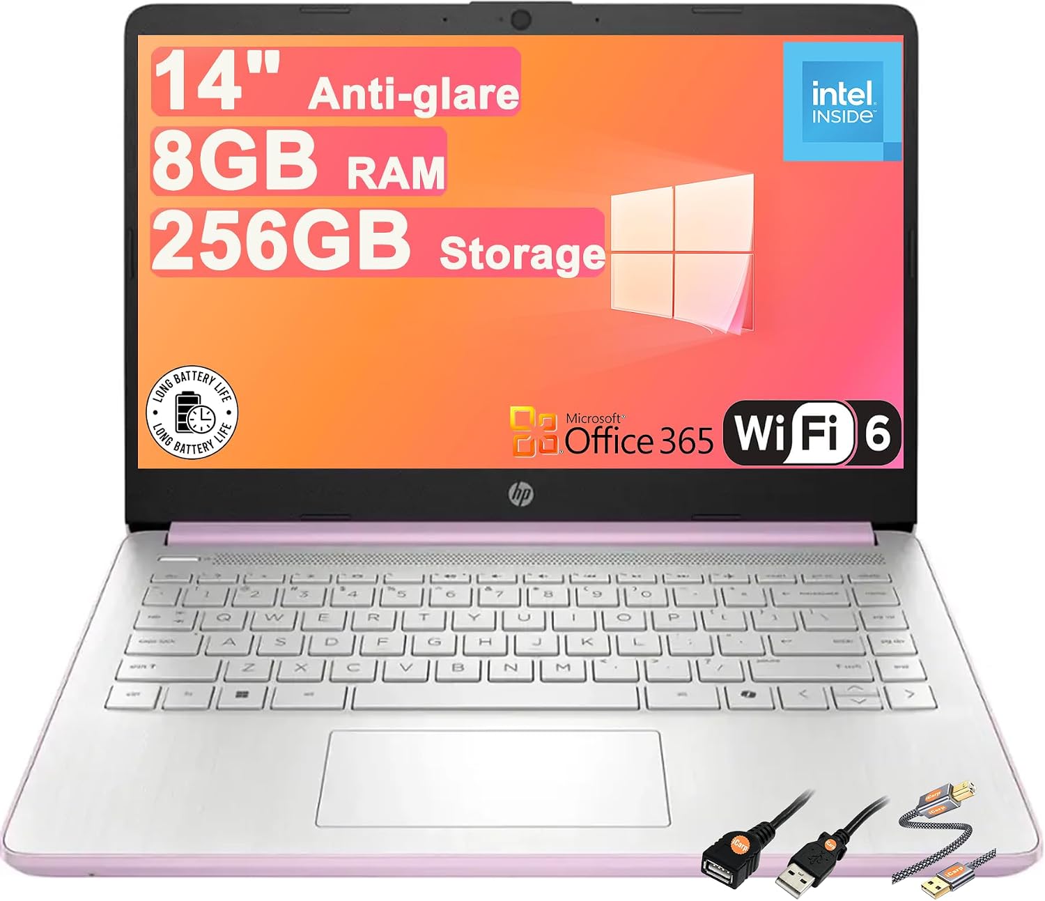 HP 14 Lightweight Business & Student Portable Laptop 14' HD Anti-Glare Intel 4-core N150 8GB RAM 256GB Storage (128GB UFS + 128GB SD Card) Long-Lasting Battery Office365 (1-yr) Win11 ICP Accessory