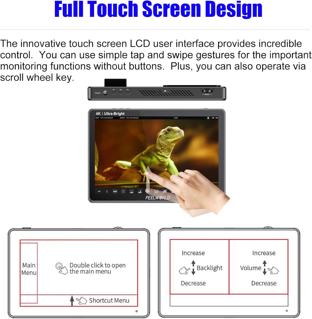 FEELWORLD LUT11 10.1 Inch Video Monitor,Ultra High Bright 2000nit Touch Screen DSLR Camera Field Monitor,4K HDMI,1920X1200 IPS Panel