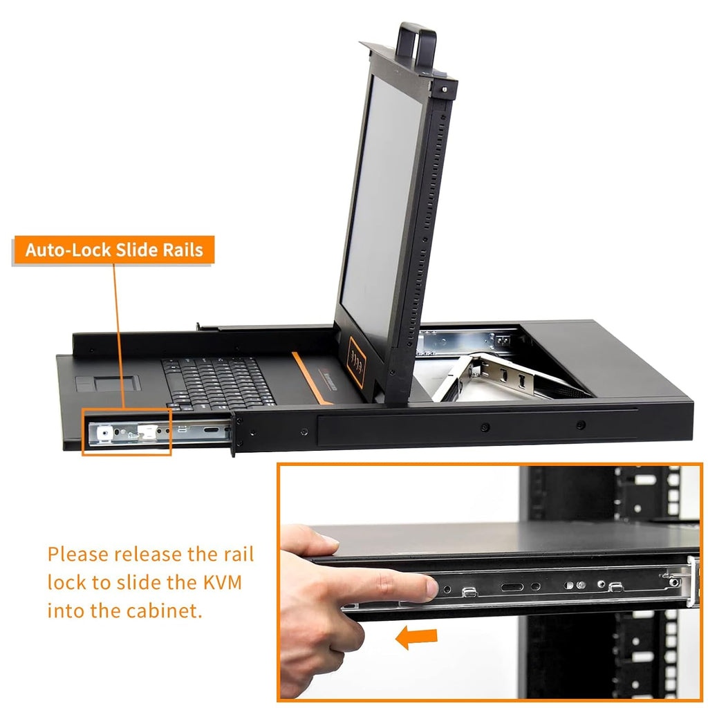 1U Rack Mount KVM Console-17 Rackmount Monitor Keyboard and Single Port VGA KVM, 50,000 MTBF,1280X1024 60Hz,17.6X18.9X1.67 inches(WXDXH),Fit 1U 19'' Rack,with 1 USB VGA Cable,1 Power Cord, 2 Brackets