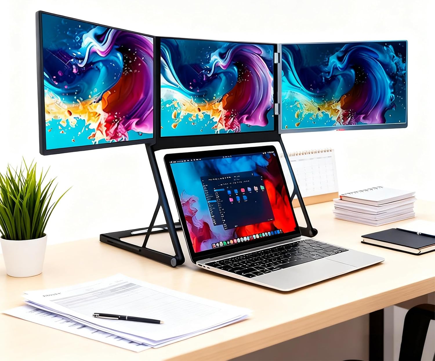 15.6in Triple Laptop Screen Extender, 1920 x 1080 FHD Portable Triple Monitor for Laptop, Monitor Extender for Triple Display