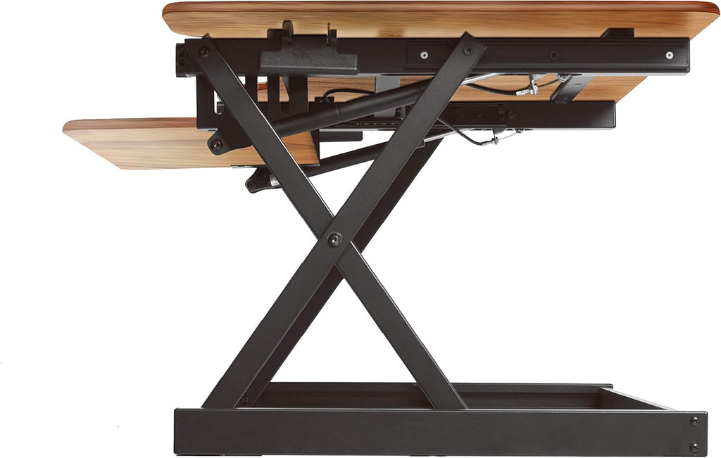Rocelco 46' Height Adjustable Corner Standing Desk Converter with Dual Monitor Stand Bundle - Sit Stand Up Computer Workstation Riser - Extra Large Keyboard Tray - Teak Wood Grain (R CADRT-46-DMS)