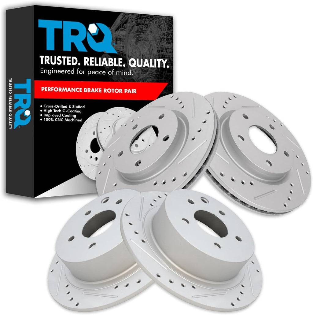 TRQ Performance Front and Rear Brake Rotor Set G Coated Drilled and Slotted Compatible with 2013-2019 Nissan Sentra