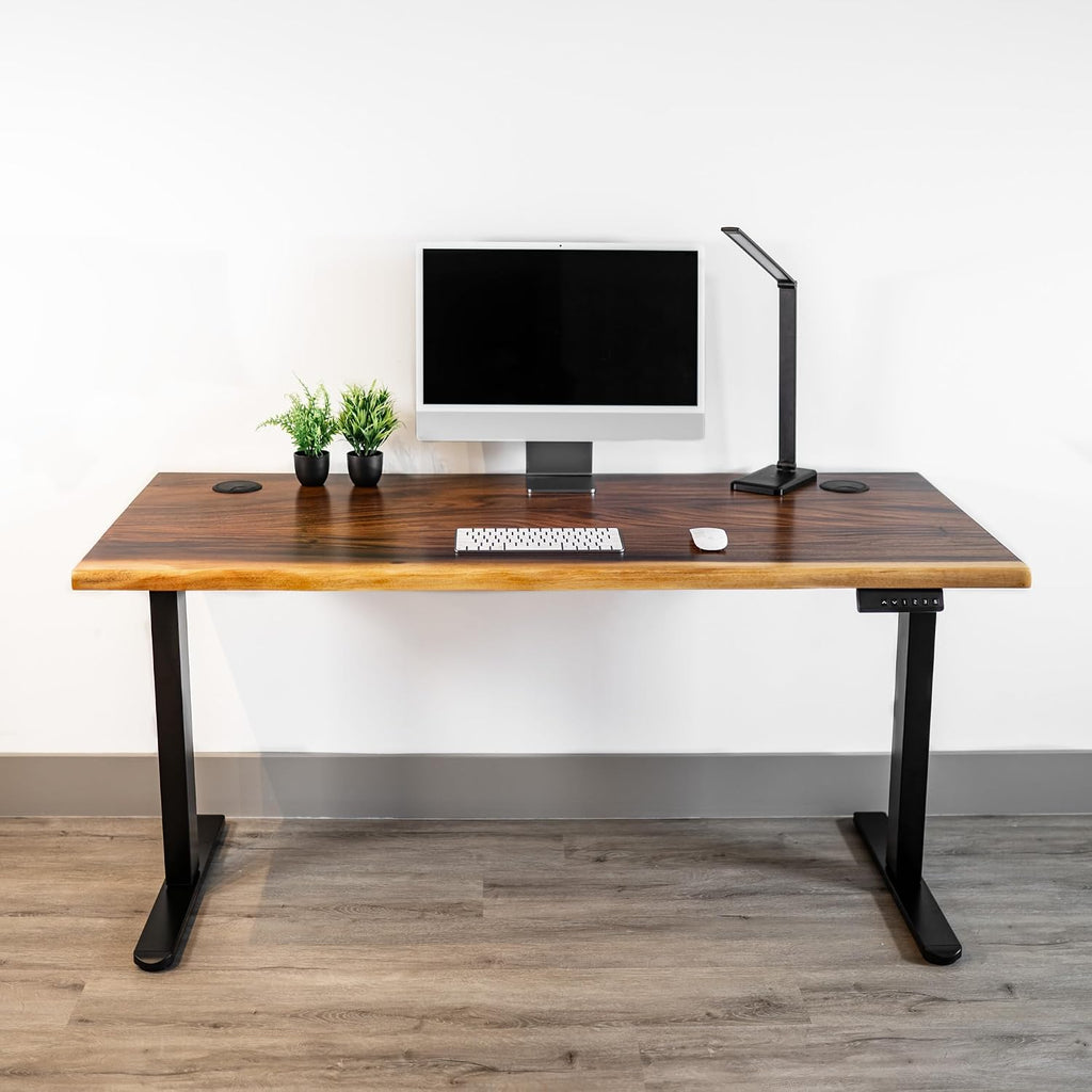 Standing Desk – Walnut Solid Wood Desk, Natural Live Edge, Adjustable Height Dual Motor, Sit Stand for Home Office (Black, W48 x D27)