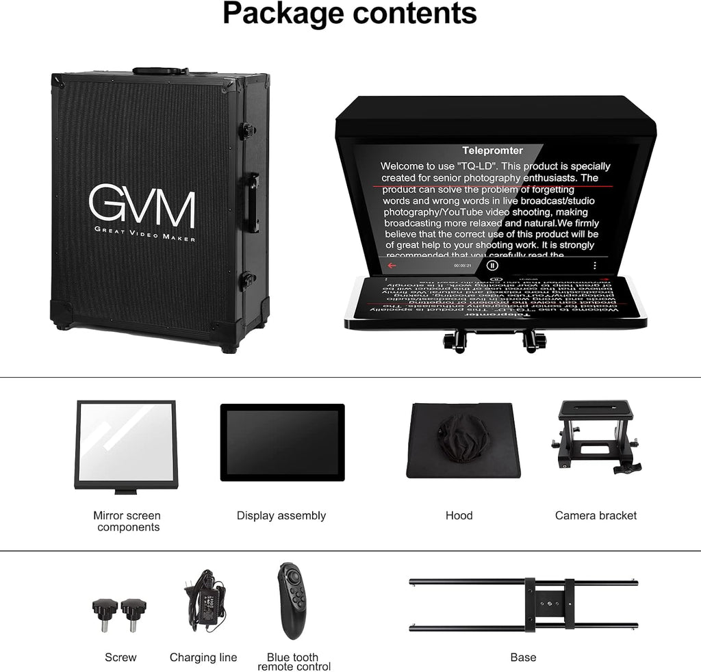 GVM Teleprompter Kit for Digital Cameras/camcorders Portable 18.5'' Teleprompter Kit with Remote Control & App,with 18.5' Android All-in-One Monitor and Carry Case