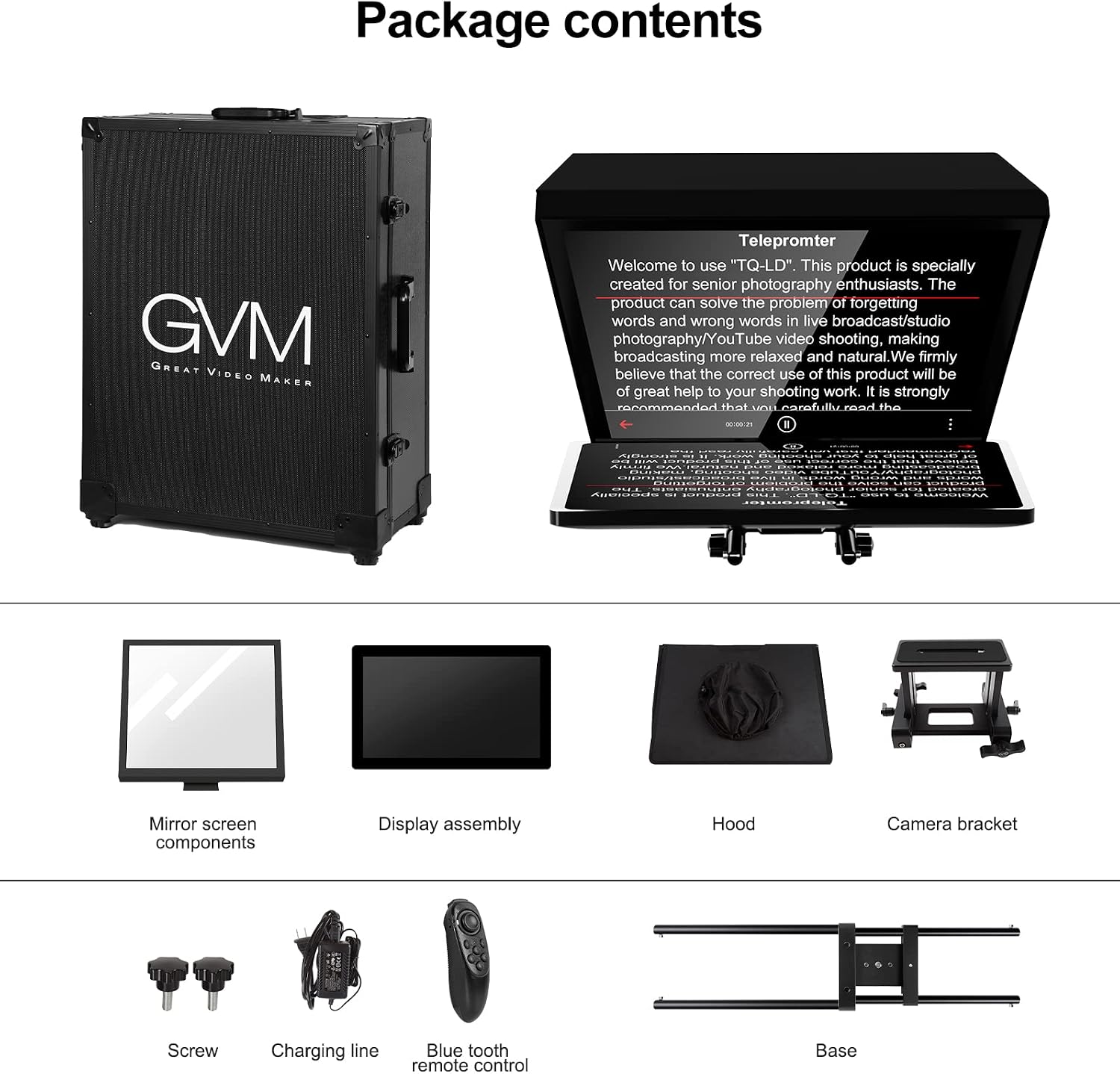 GVM Teleprompter Kit for Digital Cameras/camcorders Portable 18.5'' Teleprompter Kit with Remote Control & App,with 18.5' Android All-in-One Monitor and Carry Case