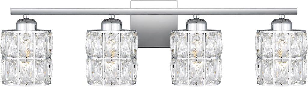 Quoizel Gibson Bath Vanity Lights, 30 Inch 4-Light Polished Chrome Bathroom Lighting Fixtures Over Mirror, Clear Beveled Crystal Shade, Contemporary Wall Mount Light for Bathrooms, Kitchen or Hallway