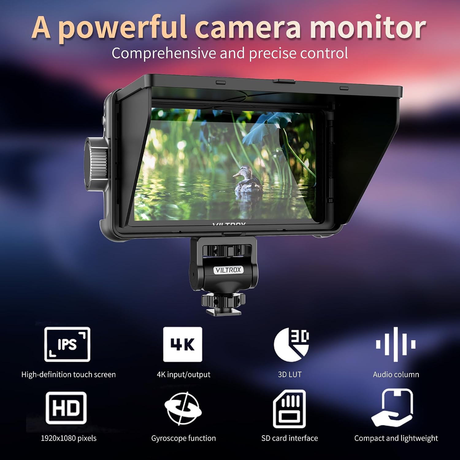 VILTROX Camera Field Monitor Touchscreen Camera Monitor, Full HD 1920x1080 Video Monitoring, 3D Lut, RGB Parade with Sunshade Hood and Battery for Sony Canon Nikon (DC-550 PRO)