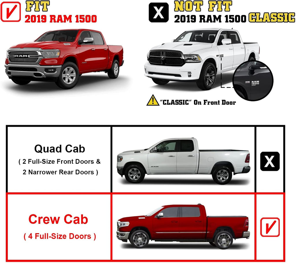 TAC Sniper Running Boards Fit 2019-2026 Ram1500 Crew Cab(Excl. 2019-2024 Ram1500 Classic) 4' Drop Side Steps Nerf Bars Automotive Exterior Accessories Fine Texture Black 2pcs