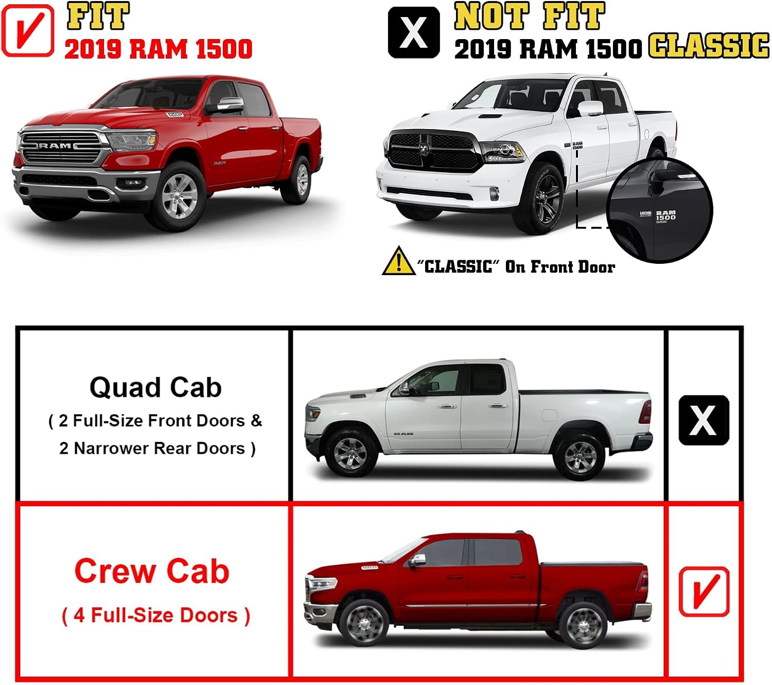 TAC Sniper Running Boards Fit 2019-2026 Ram1500 Crew Cab(Excl. 2019-2024 Ram1500 Classic) 4' Drop Side Steps Nerf Bars Automotive Exterior Accessories Fine Texture Black 2pcs
