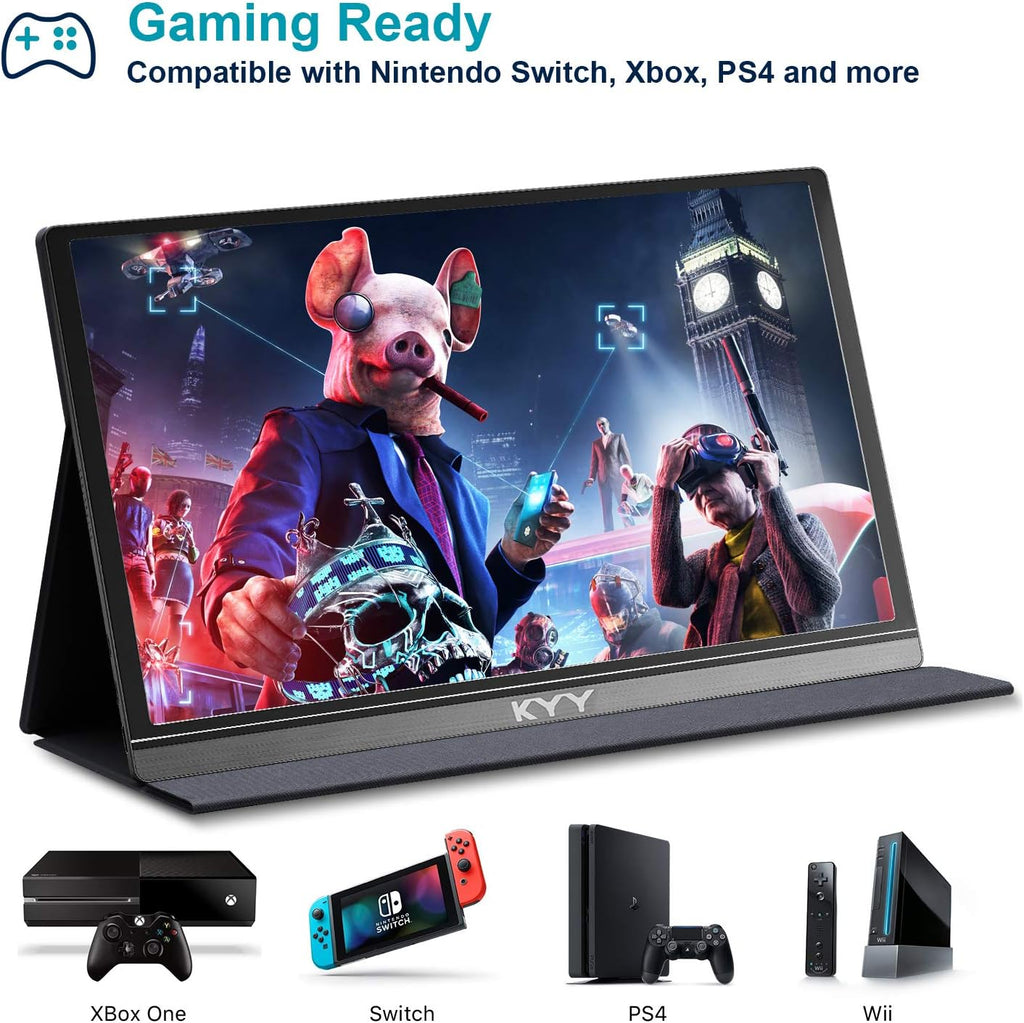 KYY 15.6'' Portable Monitor Bundle [K3 Grey & K3-1 Grey] 1080P FHD USB-C Laptop Monitor HDMI Computer Display HDR IPS Gaming Monitor w/Smart Cover & Dual Speakers, for Laptop PC Phone PS4 Xbox Switch
